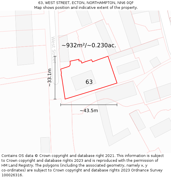 63, WEST STREET, ECTON, NORTHAMPTON, NN6 0QF: Plot and title map