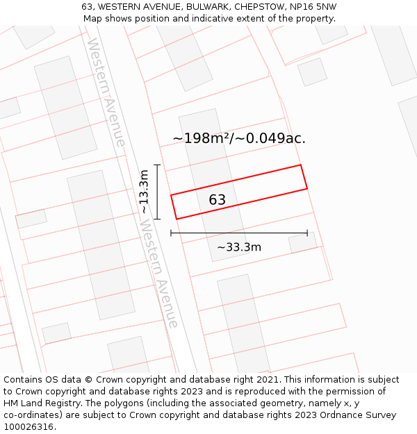 63, WESTERN AVENUE, BULWARK, CHEPSTOW, NP16 5NW: Plot and title map