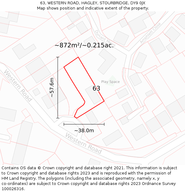 63, WESTERN ROAD, HAGLEY, STOURBRIDGE, DY9 0JX: Plot and title map