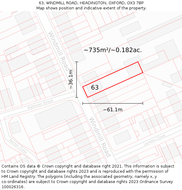 63, WINDMILL ROAD, HEADINGTON, OXFORD, OX3 7BP: Plot and title map