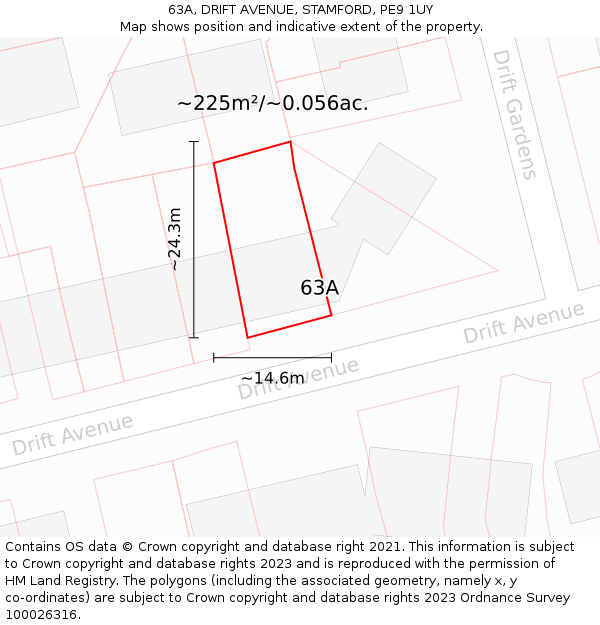 63A, DRIFT AVENUE, STAMFORD, PE9 1UY: Plot and title map