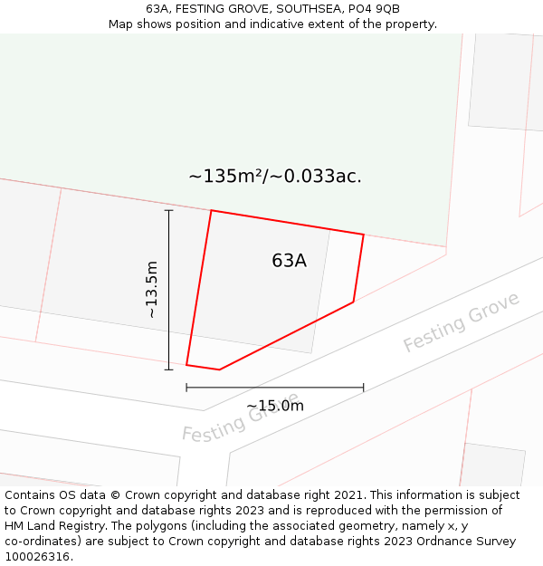 63A, FESTING GROVE, SOUTHSEA, PO4 9QB: Plot and title map