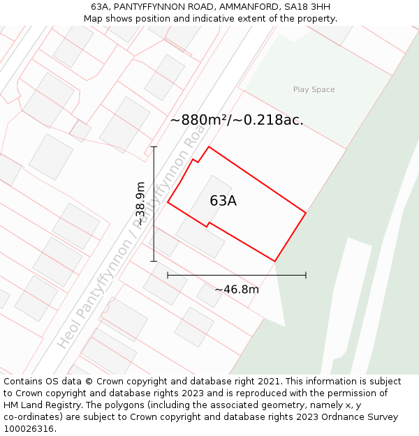 63A, PANTYFFYNNON ROAD, AMMANFORD, SA18 3HH: Plot and title map