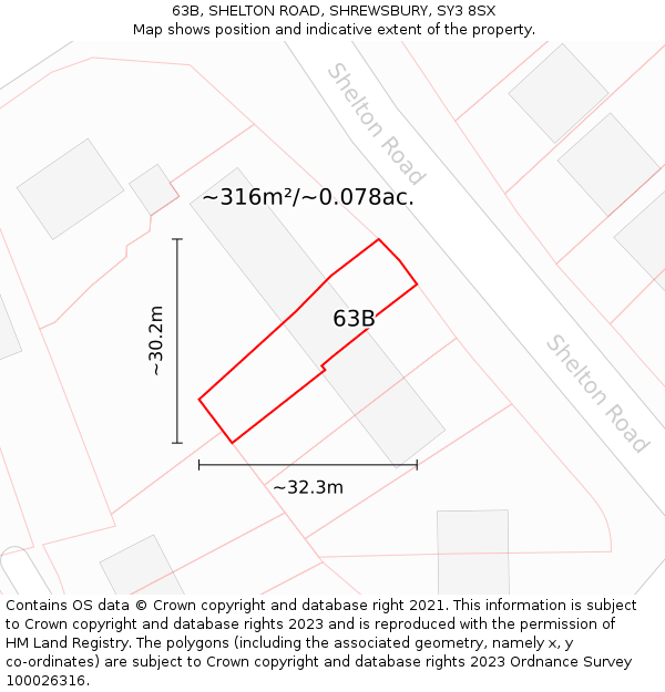 63B, SHELTON ROAD, SHREWSBURY, SY3 8SX: Plot and title map