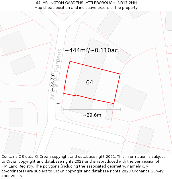 64, ARLINGTON GARDENS, ATTLEBOROUGH, NR17 2NH: Plot and title map