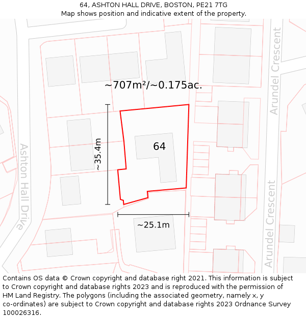 64, ASHTON HALL DRIVE, BOSTON, PE21 7TG: Plot and title map