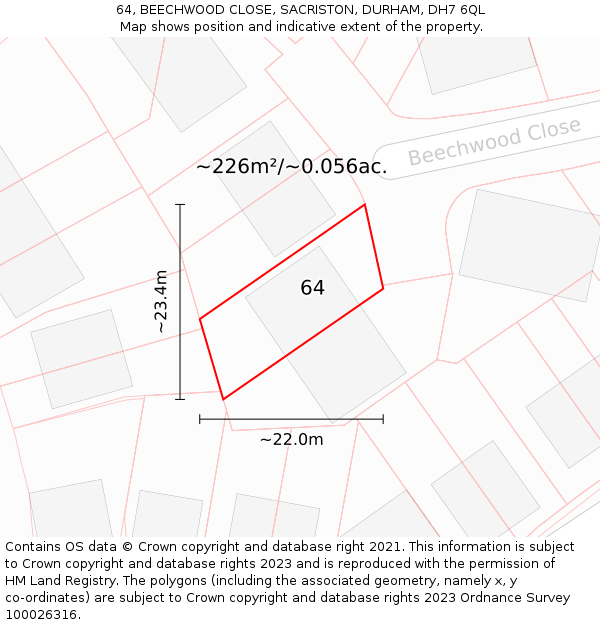 64, BEECHWOOD CLOSE, SACRISTON, DURHAM, DH7 6QL: Plot and title map