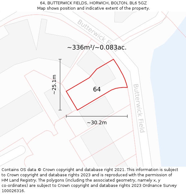 64, BUTTERWICK FIELDS, HORWICH, BOLTON, BL6 5GZ: Plot and title map