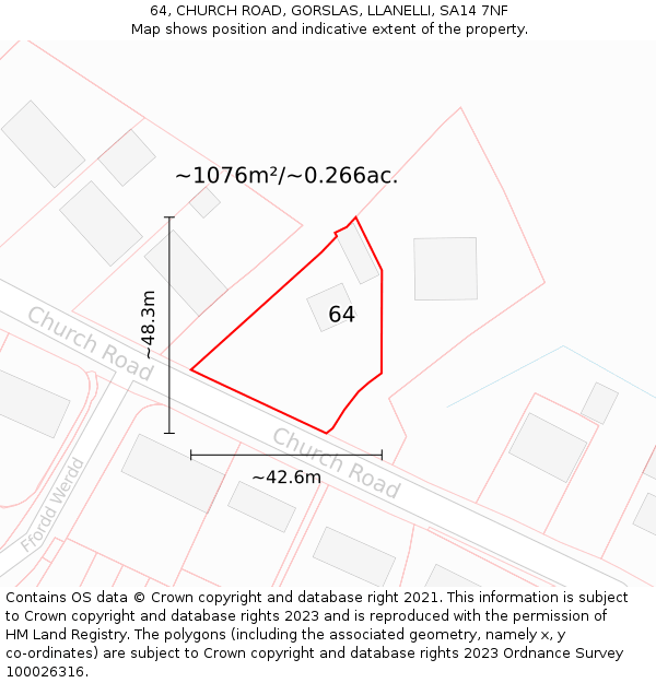 64, CHURCH ROAD, GORSLAS, LLANELLI, SA14 7NF: Plot and title map