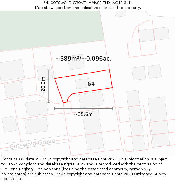 64, COTSWOLD GROVE, MANSFIELD, NG18 3HH: Plot and title map