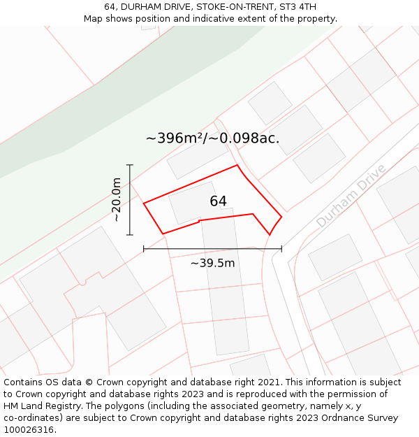 64, DURHAM DRIVE, STOKE-ON-TRENT, ST3 4TH: Plot and title map