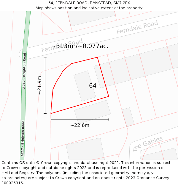 64, FERNDALE ROAD, BANSTEAD, SM7 2EX: Plot and title map