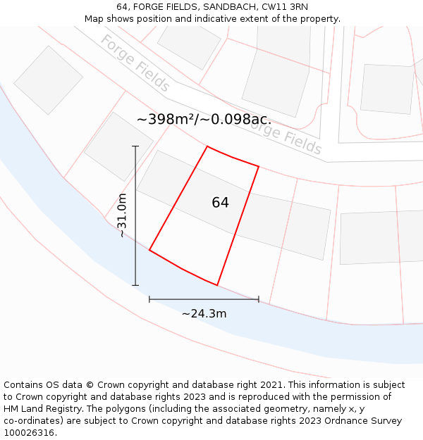 64, FORGE FIELDS, SANDBACH, CW11 3RN: Plot and title map