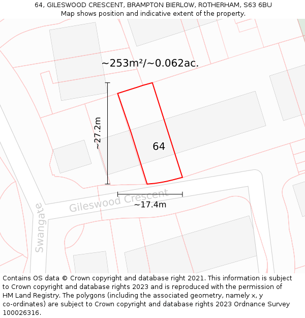 64, GILESWOOD CRESCENT, BRAMPTON BIERLOW, ROTHERHAM, S63 6BU: Plot and title map