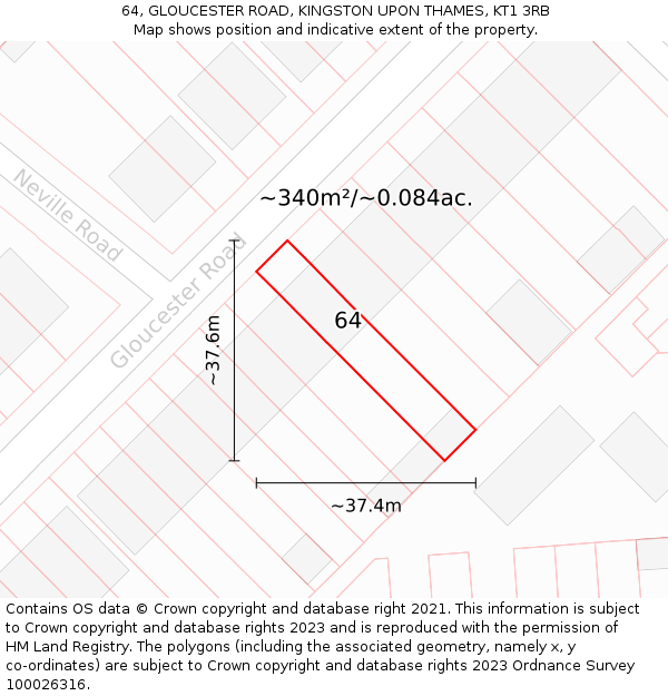 64, GLOUCESTER ROAD, KINGSTON UPON THAMES, KT1 3RB: Plot and title map