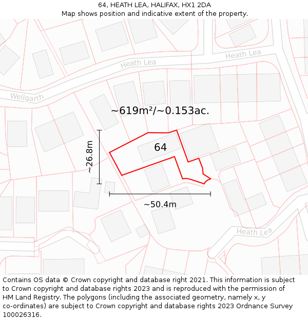 64, HEATH LEA, HALIFAX, HX1 2DA: Plot and title map