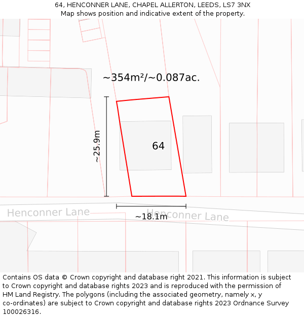 64, HENCONNER LANE, CHAPEL ALLERTON, LEEDS, LS7 3NX: Plot and title map