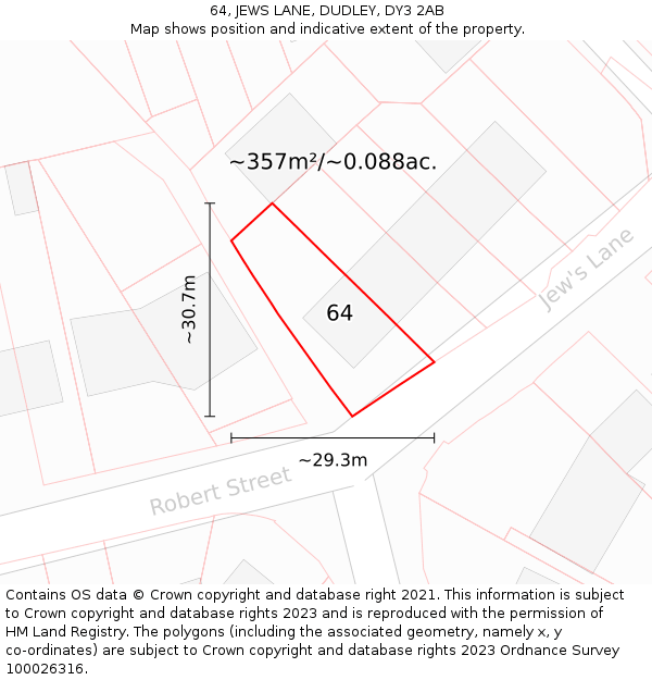 64, JEWS LANE, DUDLEY, DY3 2AB: Plot and title map