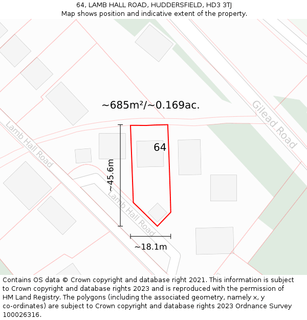 64, LAMB HALL ROAD, HUDDERSFIELD, HD3 3TJ: Plot and title map