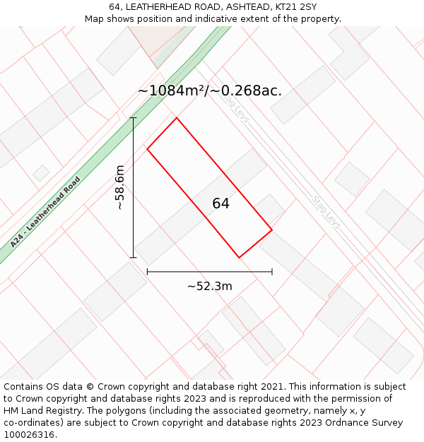 64, LEATHERHEAD ROAD, ASHTEAD, KT21 2SY: Plot and title map