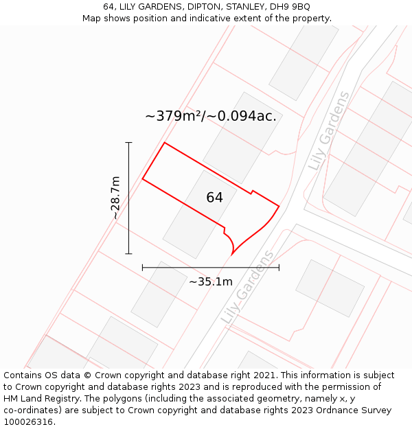 64, LILY GARDENS, DIPTON, STANLEY, DH9 9BQ: Plot and title map