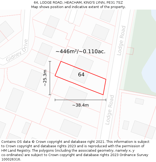 64, LODGE ROAD, HEACHAM, KING'S LYNN, PE31 7SZ: Plot and title map