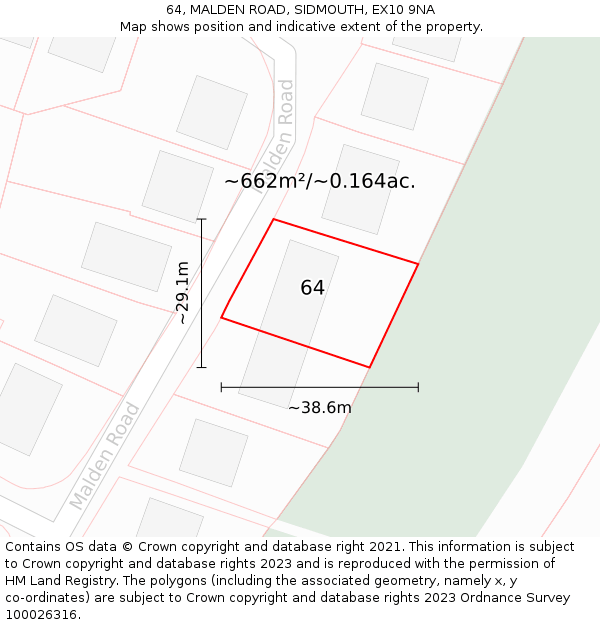 64, MALDEN ROAD, SIDMOUTH, EX10 9NA: Plot and title map