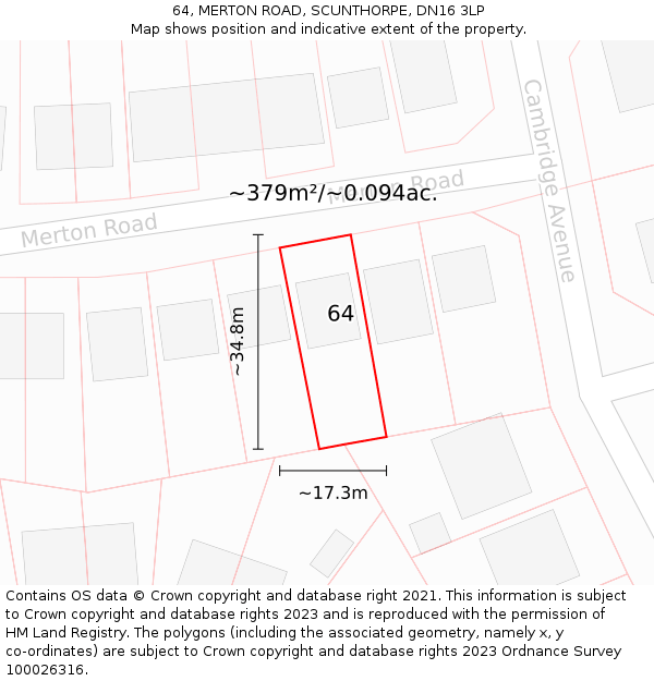 64, MERTON ROAD, SCUNTHORPE, DN16 3LP: Plot and title map