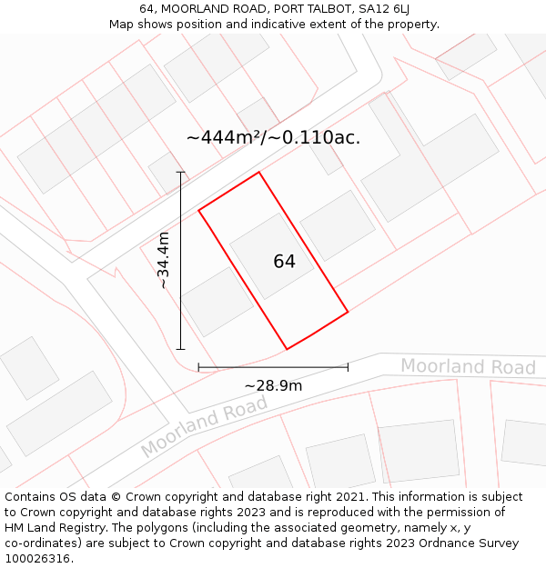 64, MOORLAND ROAD, PORT TALBOT, SA12 6LJ: Plot and title map