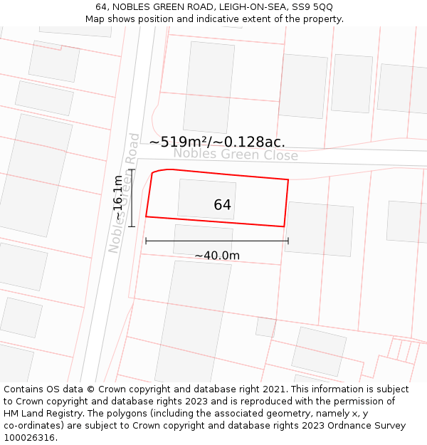 64, NOBLES GREEN ROAD, LEIGH-ON-SEA, SS9 5QQ: Plot and title map