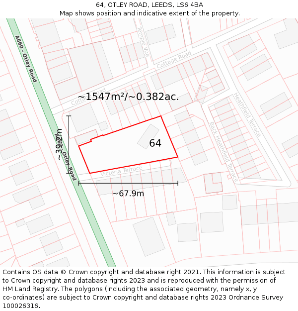 64, OTLEY ROAD, LEEDS, LS6 4BA: Plot and title map