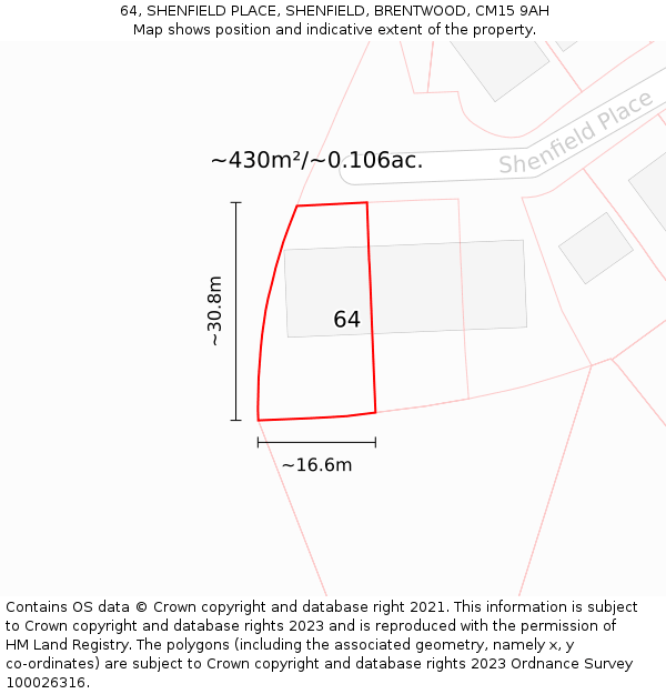 64, SHENFIELD PLACE, SHENFIELD, BRENTWOOD, CM15 9AH: Plot and title map