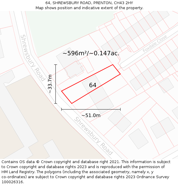 64, SHREWSBURY ROAD, PRENTON, CH43 2HY: Plot and title map