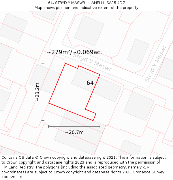 64, STRYD Y MASWR, LLANELLI, SA15 4DZ: Plot and title map