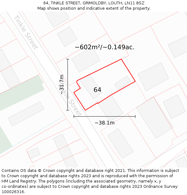 64, TINKLE STREET, GRIMOLDBY, LOUTH, LN11 8SZ: Plot and title map