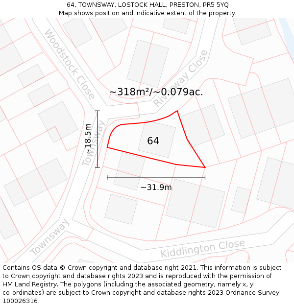 64, TOWNSWAY, LOSTOCK HALL, PRESTON, PR5 5YQ: Plot and title map