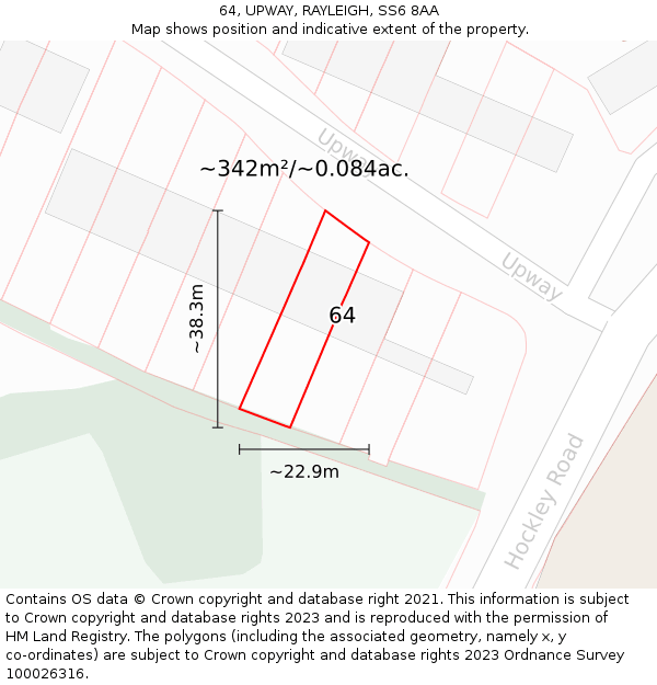 64, UPWAY, RAYLEIGH, SS6 8AA: Plot and title map