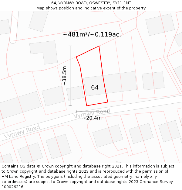 64, VYRNWY ROAD, OSWESTRY, SY11 1NT: Plot and title map