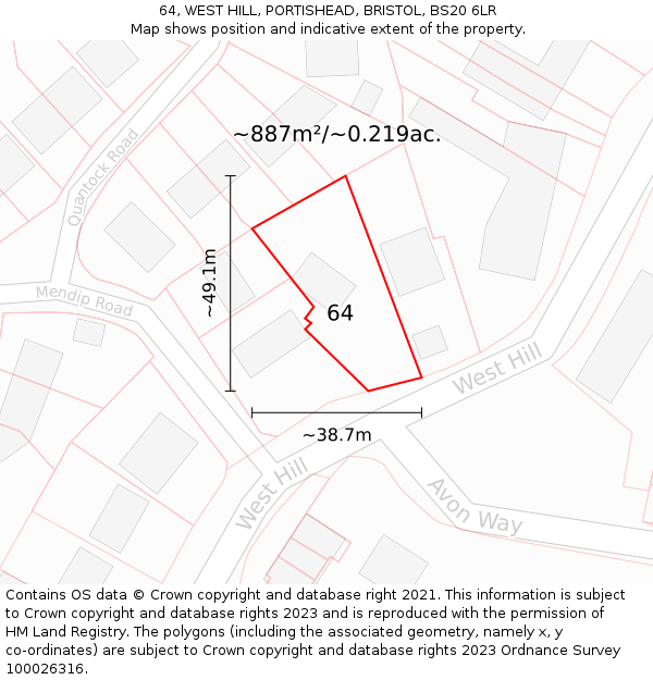 64, WEST HILL, PORTISHEAD, BRISTOL, BS20 6LR: Plot and title map