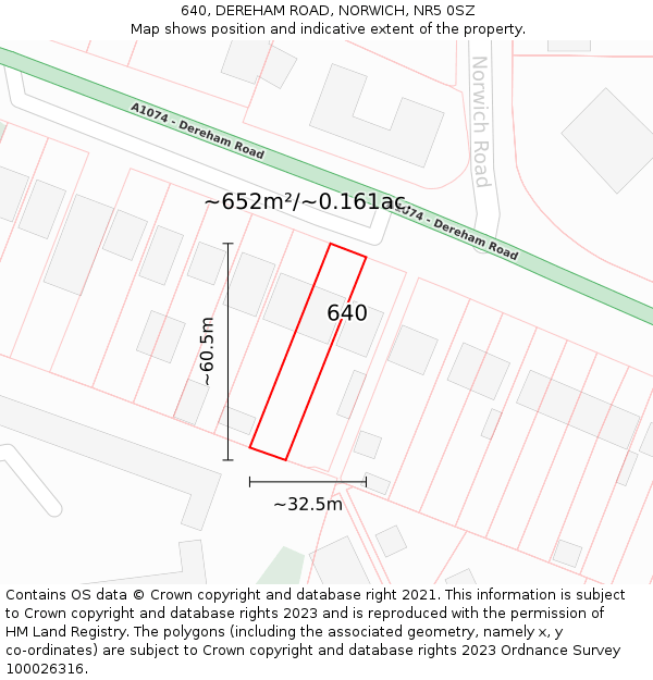 640, DEREHAM ROAD, NORWICH, NR5 0SZ: Plot and title map