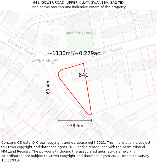 641, GOWER ROAD, UPPER KILLAY, SWANSEA, SA2 7EX: Plot and title map