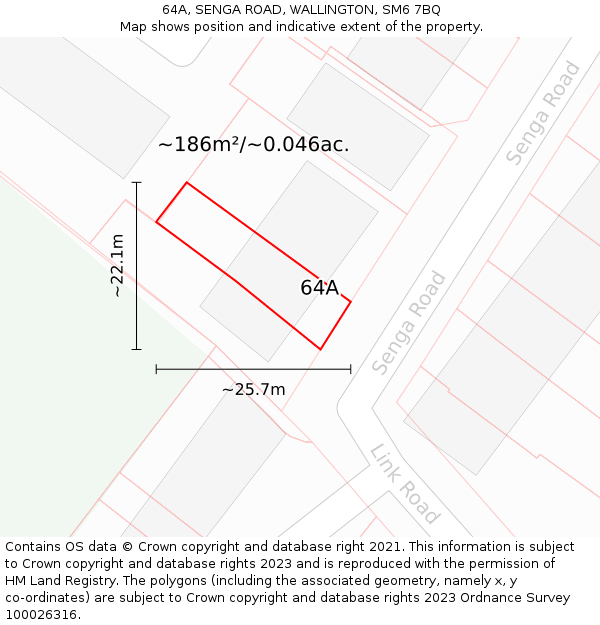 64A, SENGA ROAD, WALLINGTON, SM6 7BQ: Plot and title map