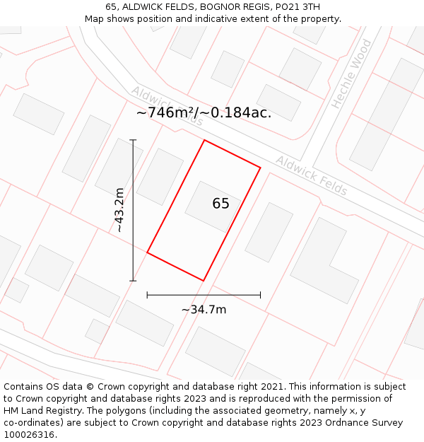 65, ALDWICK FELDS, BOGNOR REGIS, PO21 3TH: Plot and title map