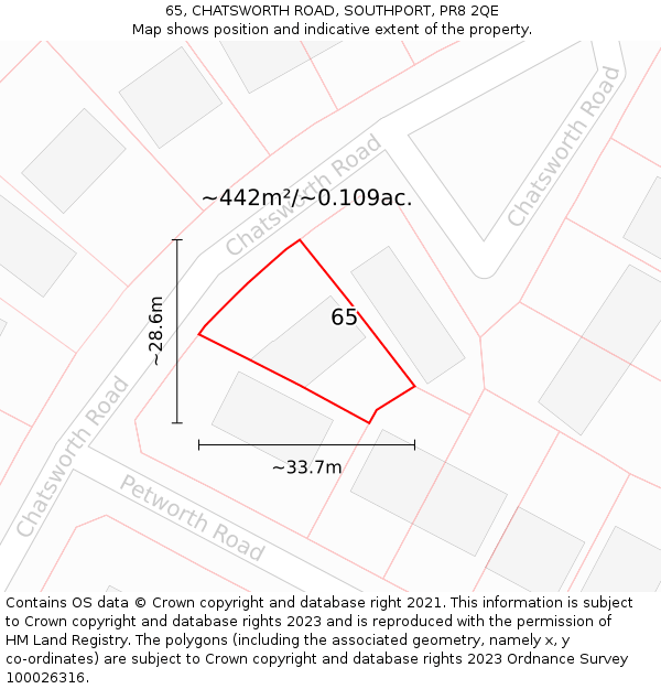 65, CHATSWORTH ROAD, SOUTHPORT, PR8 2QE: Plot and title map