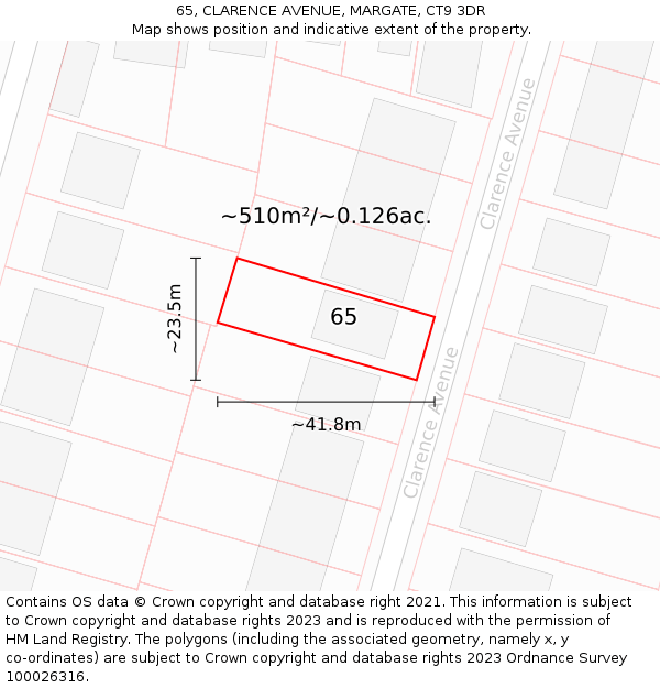 65, CLARENCE AVENUE, MARGATE, CT9 3DR: Plot and title map