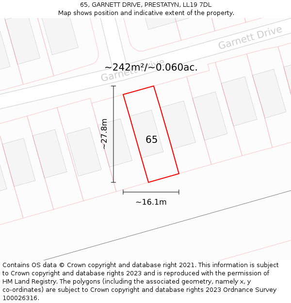 65, GARNETT DRIVE, PRESTATYN, LL19 7DL: Plot and title map