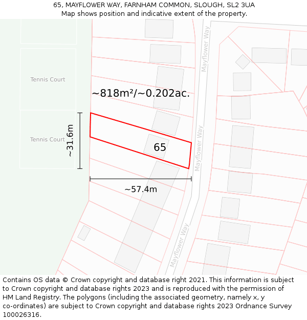 65, MAYFLOWER WAY, FARNHAM COMMON, SLOUGH, SL2 3UA: Plot and title map