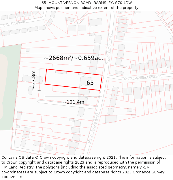 65, MOUNT VERNON ROAD, BARNSLEY, S70 4DW: Plot and title map