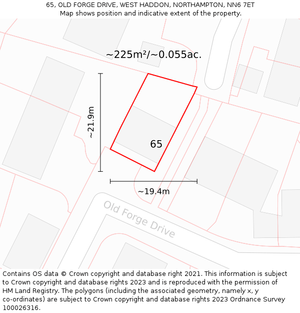 65, OLD FORGE DRIVE, WEST HADDON, NORTHAMPTON, NN6 7ET: Plot and title map