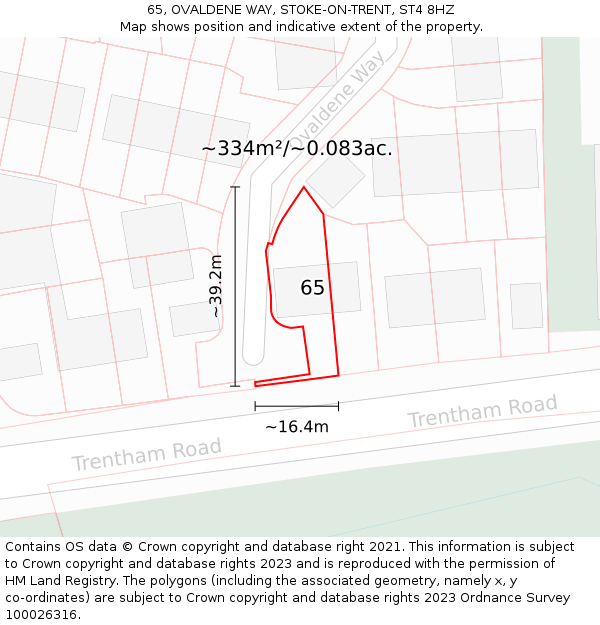 65, OVALDENE WAY, STOKE-ON-TRENT, ST4 8HZ: Plot and title map